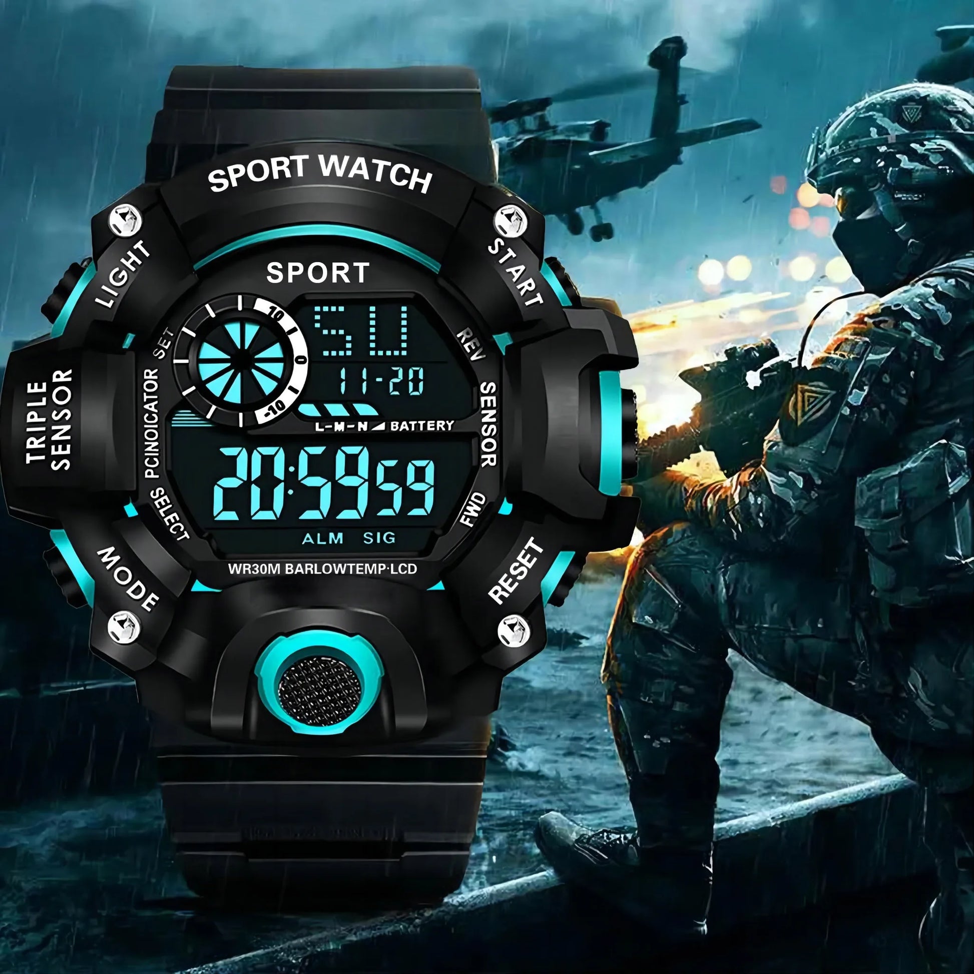 Men's Digital Sports Watch Large Dial Waterproof Alarm
