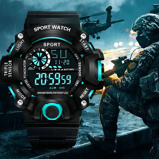 Men's Digital Sports Watch Large Dial Waterproof Alarm