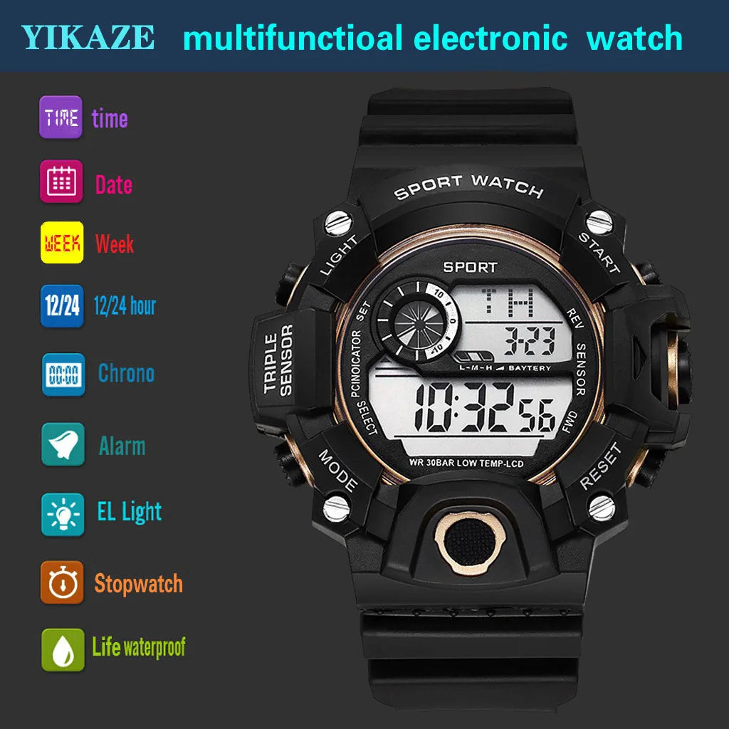 Men's Digital Sports Watch Large Dial Waterproof Alarm