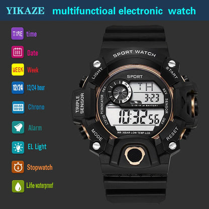Men's Digital Sports Watch Large Dial Waterproof Alarm